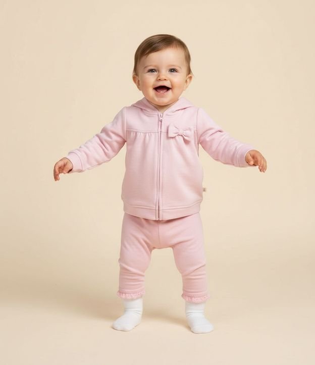 Campera Infantil en Modal con Capucha y Lazo - Talle 0 a 18 Meses