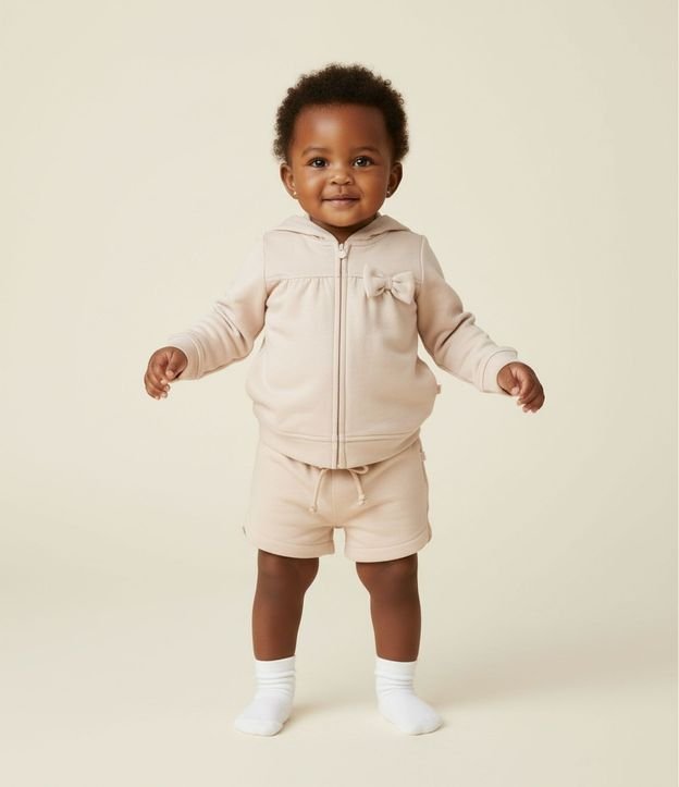 Campera Infantil en Modal con Capucha y Lazo - Talle 0 a 18 Meses