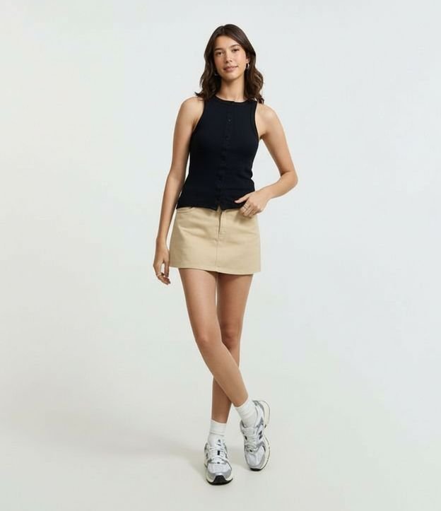 Musculosa en Rib con Botones Delanteros