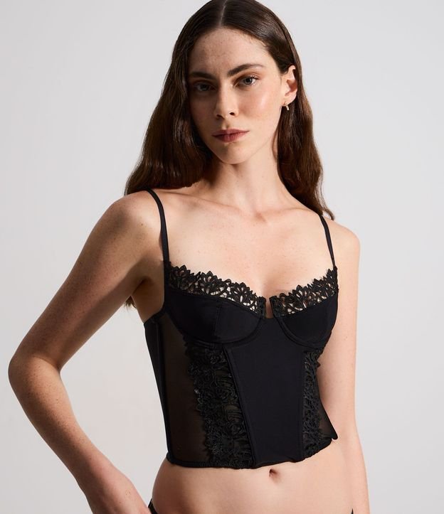 Corset Media Copa sin Relleno con Recortes en Tul y Encaje 4