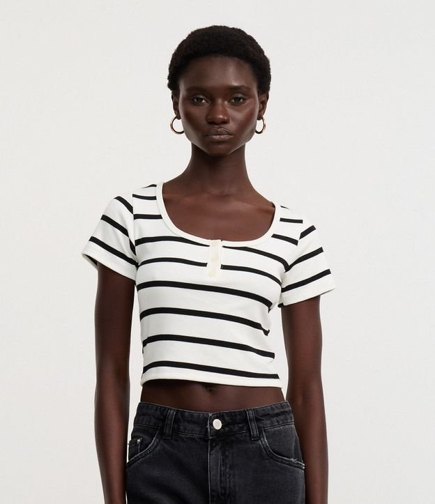 Blusa en Rib con Escote Cuadrado y Estampa de Rayas 7