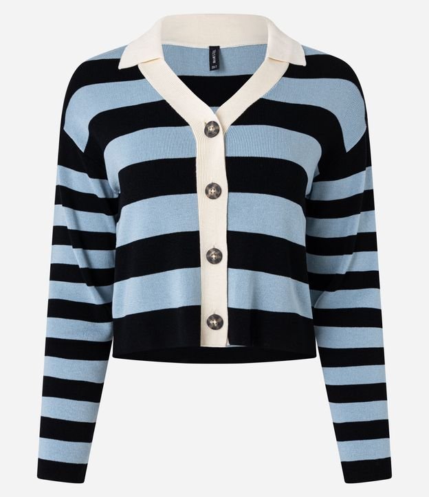 Saco Cardigan en Punto con Cuello Polo y Rayas 5