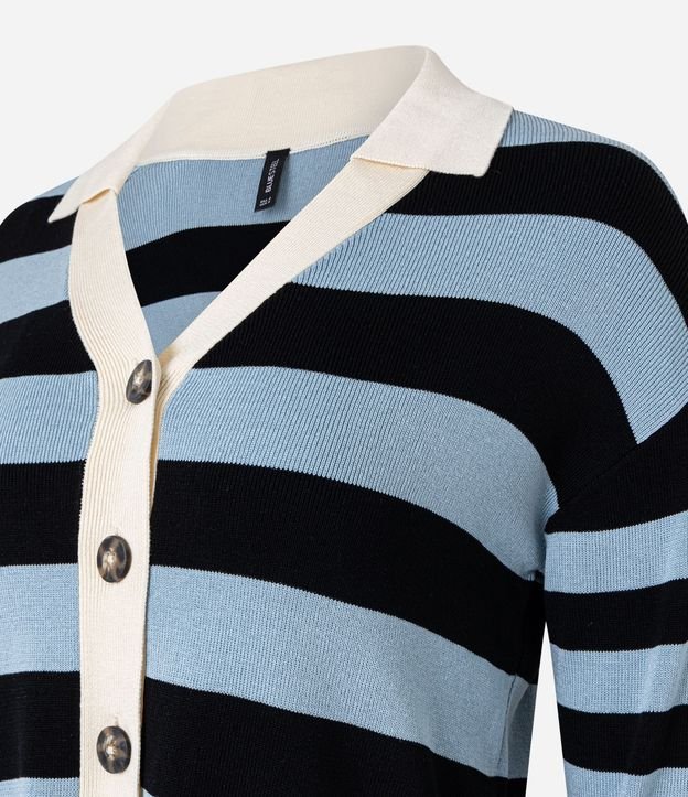 Saco Cardigan en Punto con Cuello Polo y Rayas 6