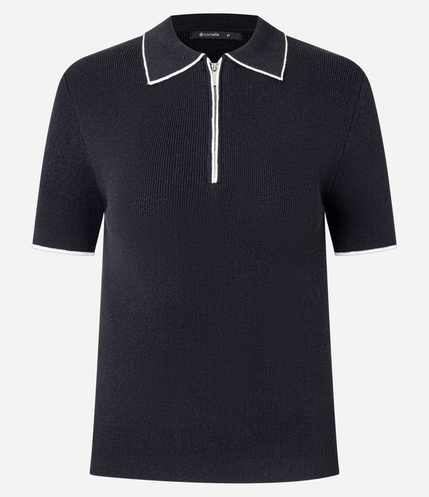 Blusa Polo en Punto Retilínea con Cremallera Delantero en el Escote 5