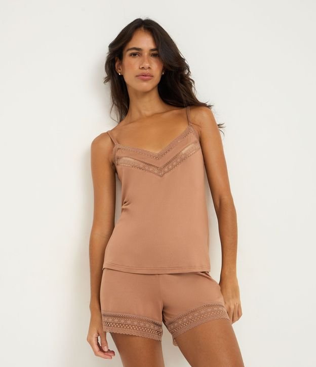 Pijama Short Doll con Bretel Fino y Detalle en Encaje 1