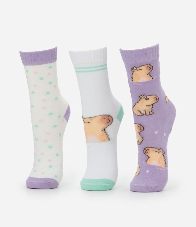 Kit 03 Medias Infantiles Cano Mediano Estampa Carpincho - Talle 23 al 34