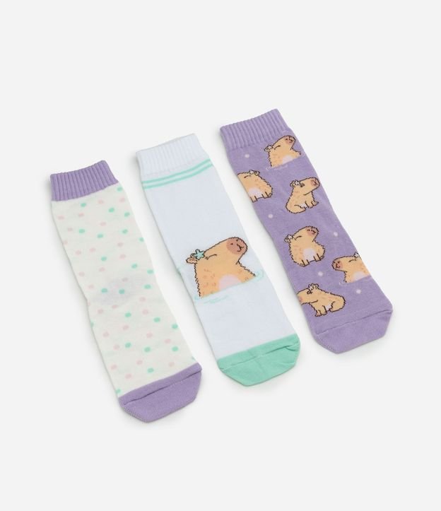 Kit 03 Medias Infantiles Cano Mediano Estampa Carpincho - Talle 23 al 34 4