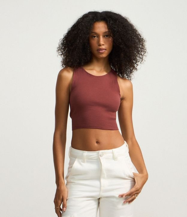 Blusa Cropped sin Mangas en Algodón Acanalado 7