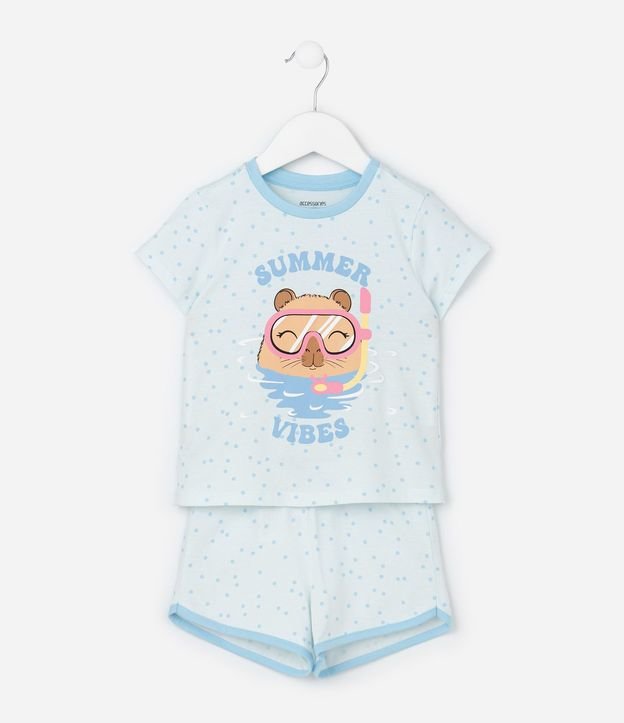 Pijama Corto Infantil con Estampa de Lunares y Carpincho - Talle 2 a 6 años