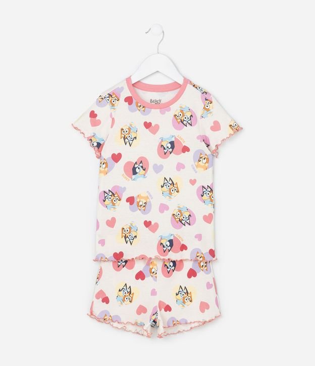 Pijama Infantil con Estampa Bluey y Bingo con Corazones - Talle 3 a 8 años