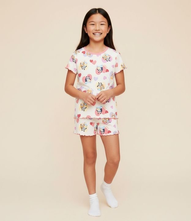 Pijama Infantil con Estampa Bluey y Bingo con Corazones - Talle 3 a 8 años
