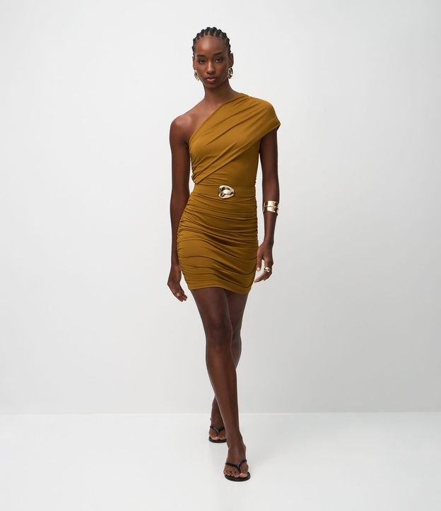 Vestido Corto en Microfibra con Escote Hombro Único y Cinturón 2
