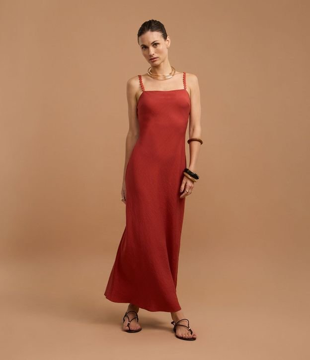 Vestido Recto Midi en Viscosa con Adornos en el Bretel 5