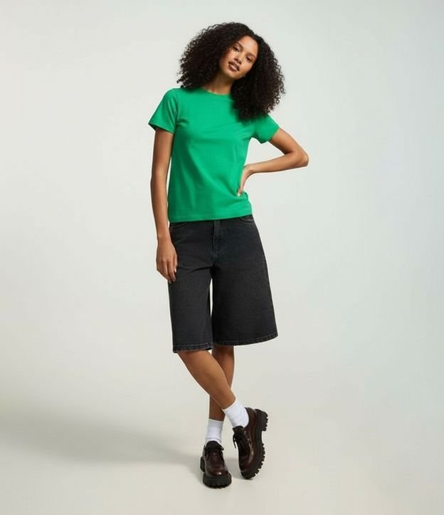 Remera en Media Malla con Manga Corta Doblada