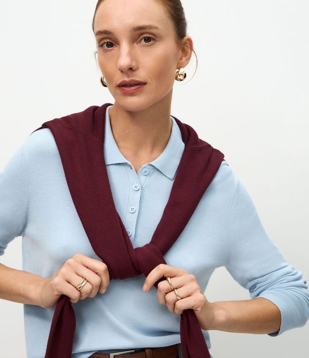 Blusa Manga Larga en Punto con Cuello Polo 1