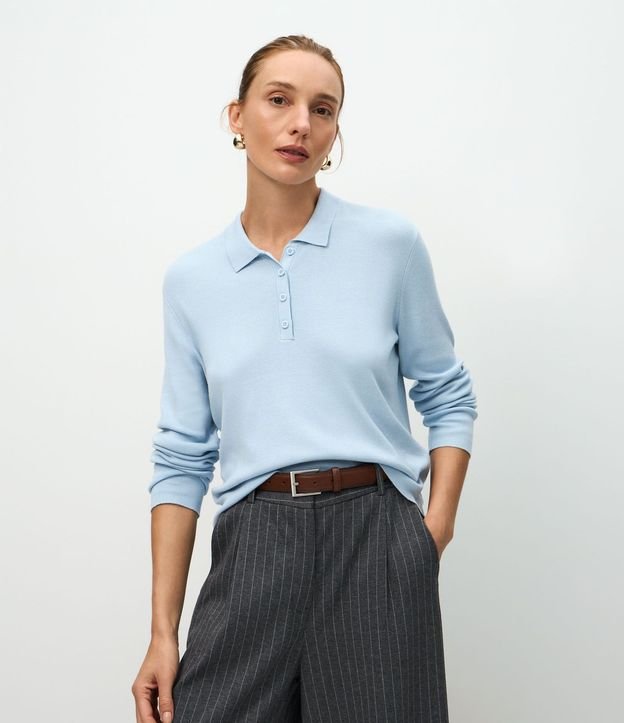 Blusa Manga Larga en Punto con Cuello Polo 2