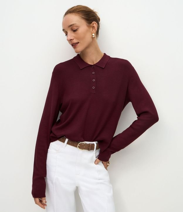 Blusa Manga Larga en Punto con Cuello Polo 1