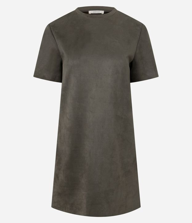 Vestido Corto Recto en Gamuza con Cuello Redondo 5