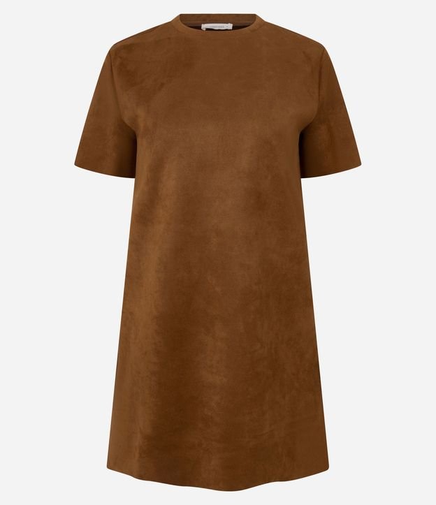 Vestido Corto Recto en Gamuza con Cuello Redondo 5