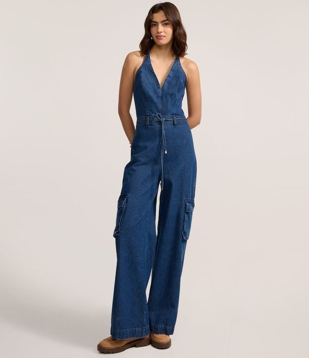 Mono en Jeans con Cinturón Lazo y Bolsillos Cargo 3