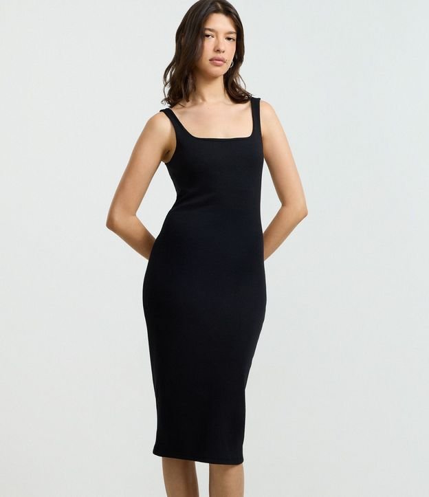 Vestido Midi en Rib con Escote Cuadrado 4