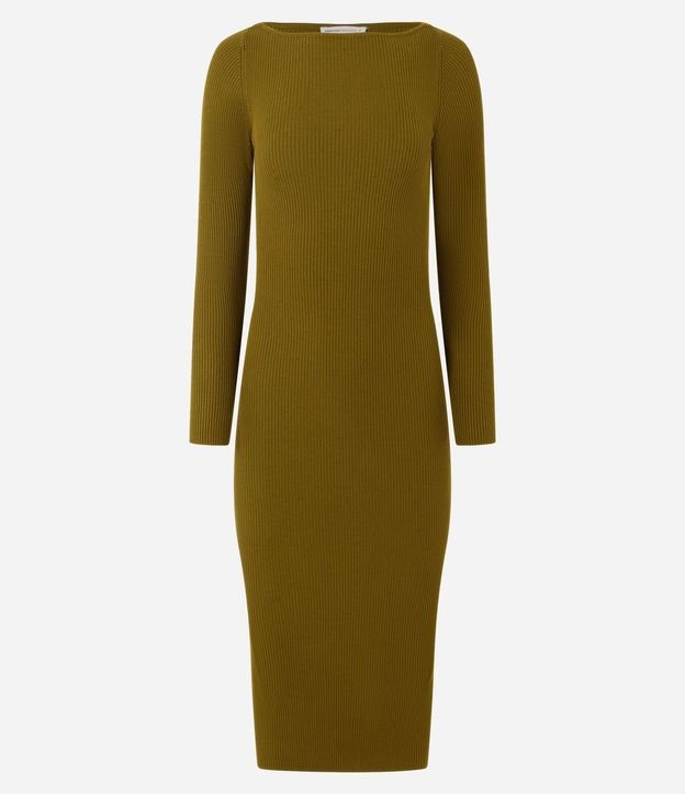 Vestido Midi de Punto Ajustado y con Cuello Barco