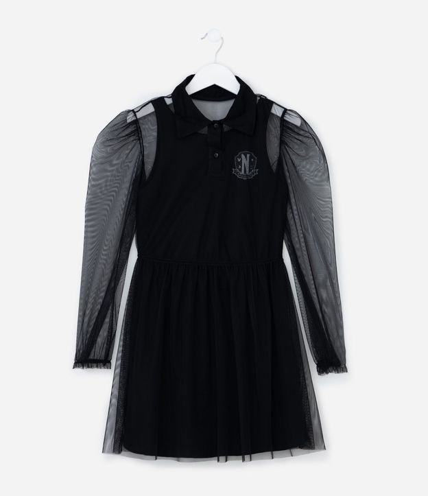 Vestido Infantil Cuello Polo con Tule Wednesday - Talle 5 a 14 años 2