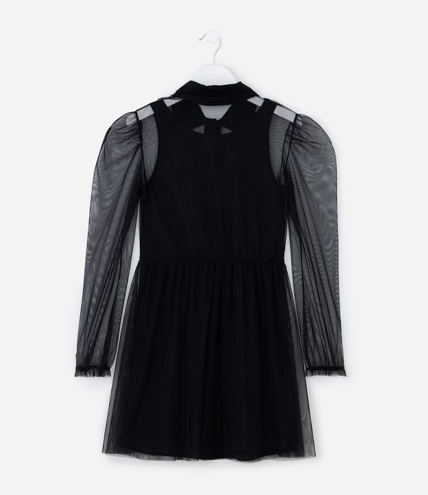 Vestido Infantil Cuello Polo con Tule Wednesday - Talle 5 a 14 años 3