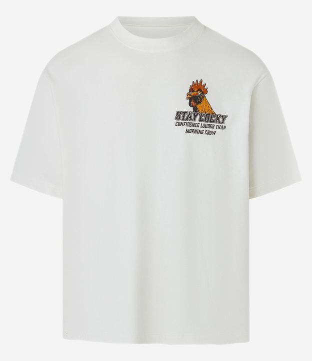 Remera Boxy en Algodón con Gallo de Championes Estampado y Lettering Stay Cocky 5