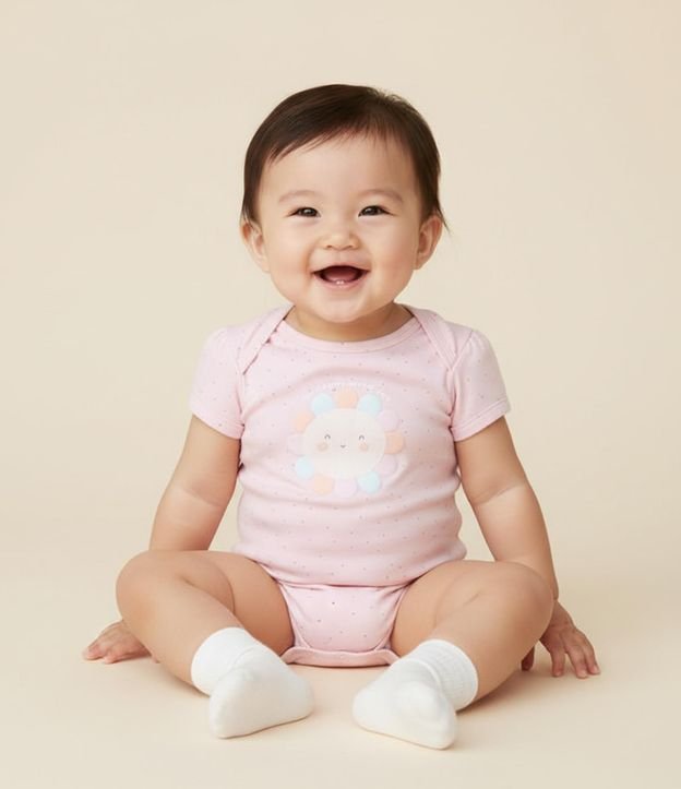 Body Infantil con Estampado de Lunares y Flor - Talle 0 a 18 Meses
