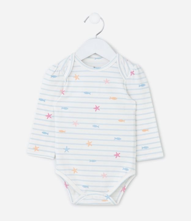 Body Infantil con Estampa fondo do Mar Listrado - Talle 0 a 18 Meses