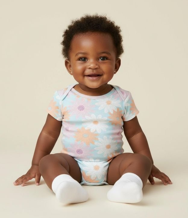 Body Infantil con Estampa Floral  - Talle 0 a 18 Meses