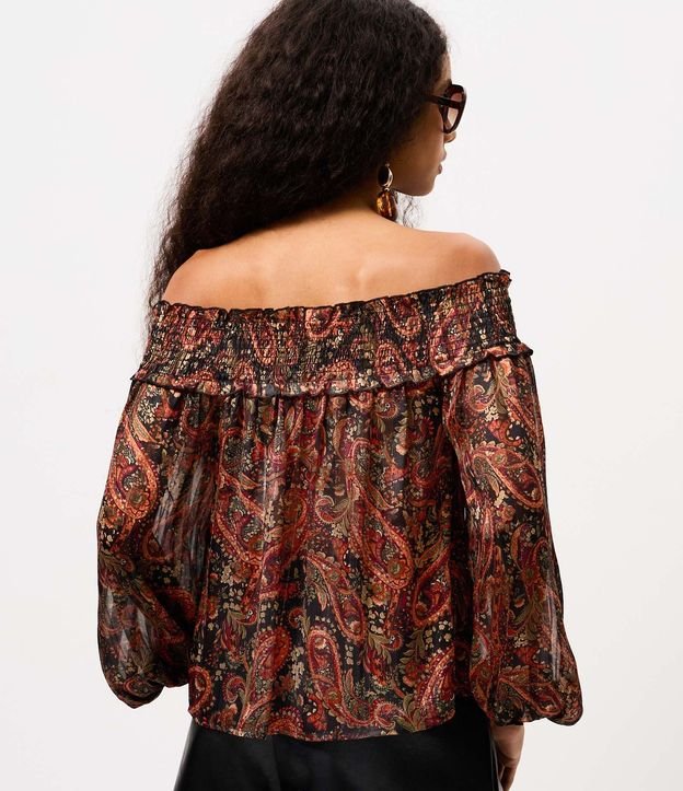 Blusa Bata en Chiffon con Escote Hombro a Hombro y Estampado Paisley 2