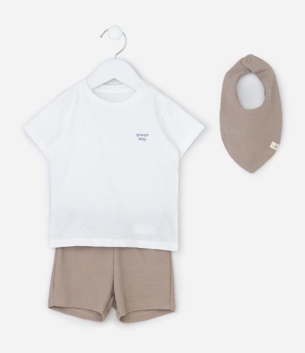 Conjunto Remera Bermuda y Babador en Algodón  - Talle 0 a 18 Meses