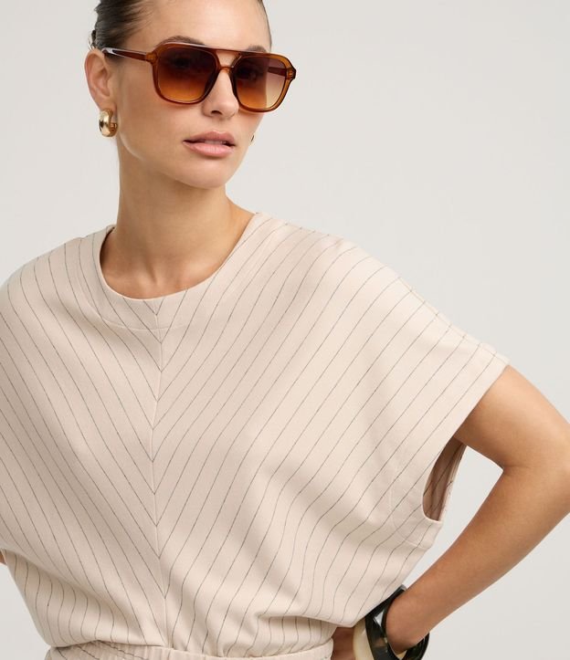 Blusa en Punto Roma con Rayas Risca de Griz y Pliegues