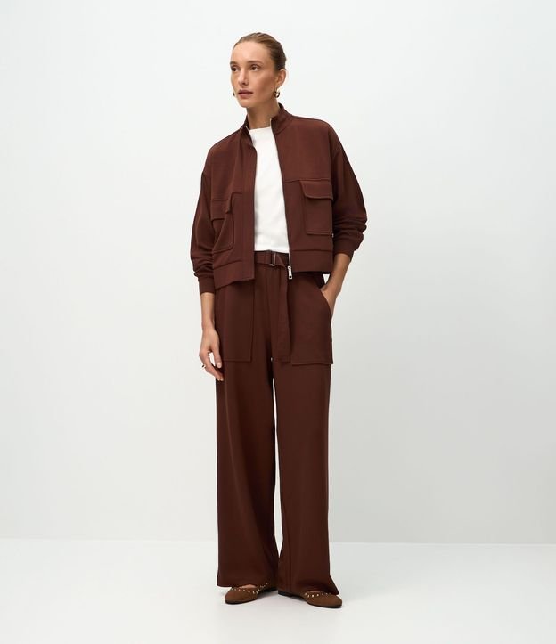 Pantalón Wide Cintural Alta en Modal con Bolsillos y Cinta de Lazo 1