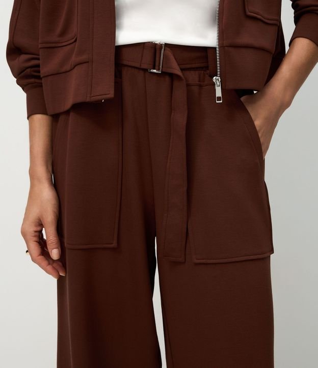 Pantalón Wide Cintural Alta en Modal con Bolsillos y Cinta de Lazo 3