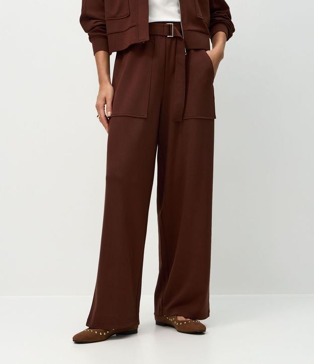 Pantalón Wide Cintural Alta en Modal con Bolsillos y Cinta de Lazo 4