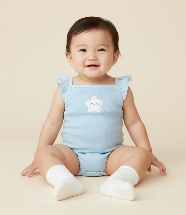 Body Infantil con Bordado de Estrella Estampa de Lunares y Canelado - Talle 0 a 18 Meses
