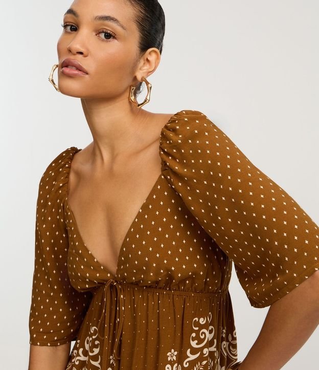 Vestido Evasê Corto en Viscosa con Estampado de Lunares y Follaje 3