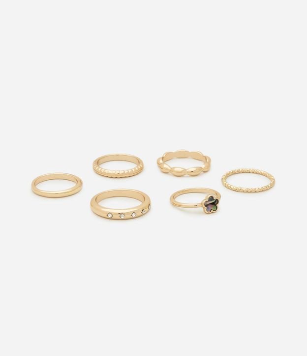 Kit 06 Anillos con Cristales y Detalles Orgánicos con Flor Abulón 2