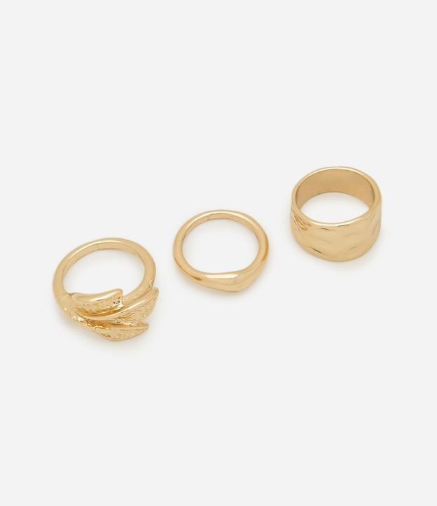 Kit 03 Anillos en Metal con Cristal y Detalle de Hoja 2