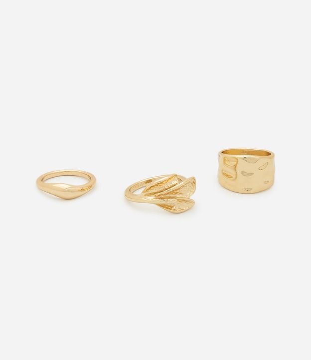 Kit 03 Anillos en Metal con Cristal y Detalle de Hoja 3