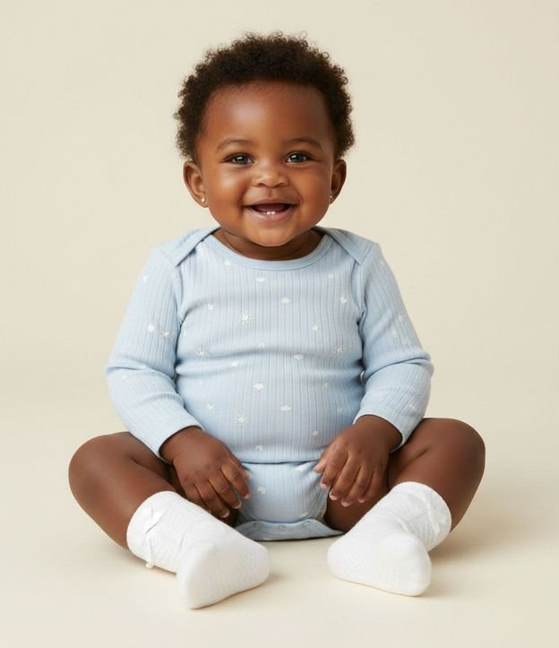 Body Infantil Canelado con Mini Ícones del Cielo – Talle RN a 18 Meses