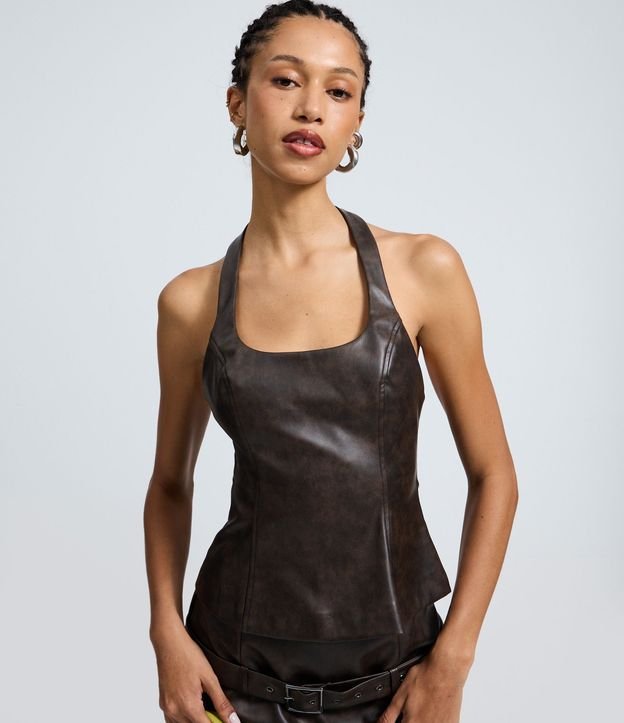 Blusa Frente Única en PU con Efecto Manchado 4