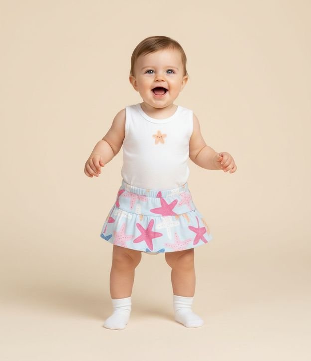 Conjunto Infantil en Cotton con Estampa de Estrella - Talle 0 a 18 Meses