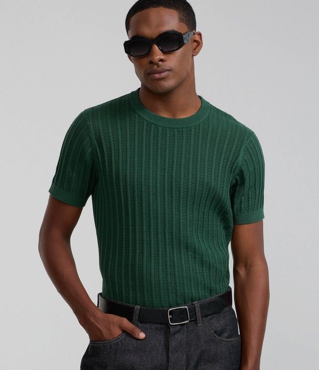 Remera Regular en Algodón con Textura y Efecto Punto 1