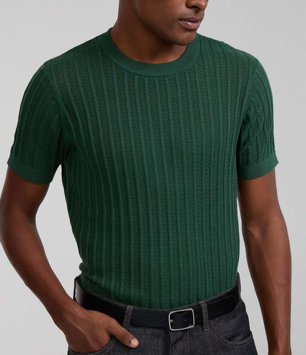 Remera Regular en Algodón con Textura y Efecto Punto 3