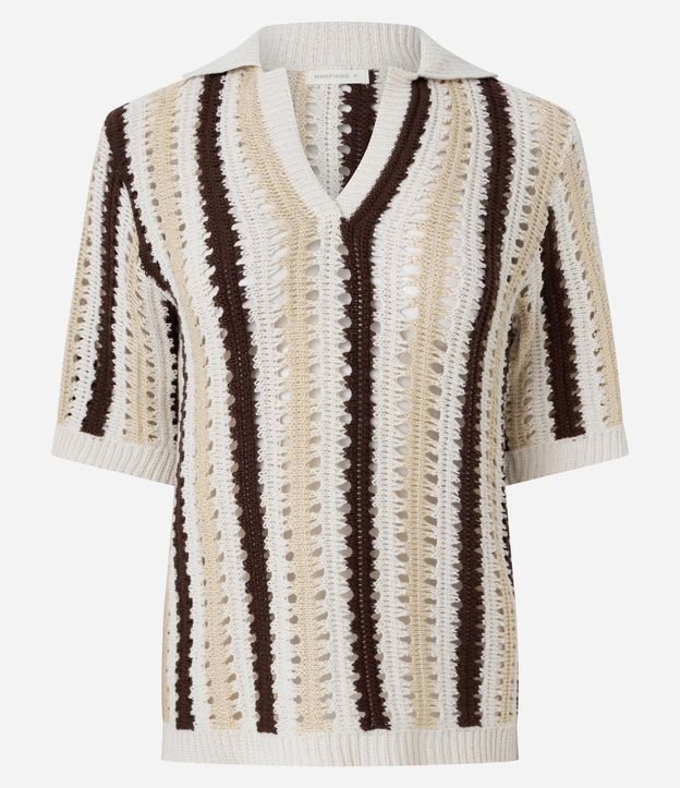 Blusa Boxy Rayada en Punto con Punto Cutout de Efecto Ganchillo 7
