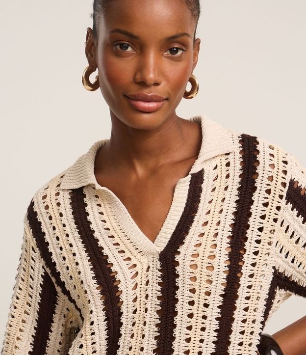 Blusa Boxy Rayada en Punto con Punto Cutout de Efecto Ganchillo 3